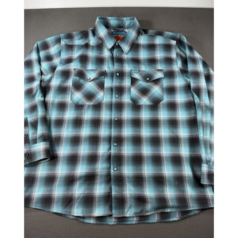 Dixxon Flannel Shirt Mens 3x PENSACOLA Black Turqoise Plaid Pearl Snap LS